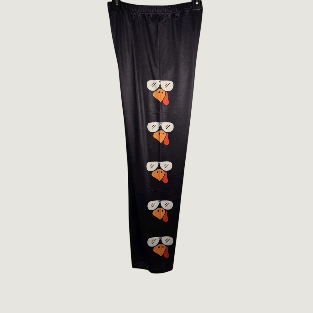 Turkey Print Leggings XXL Thanksgiving Holiday Stretch Pants Black